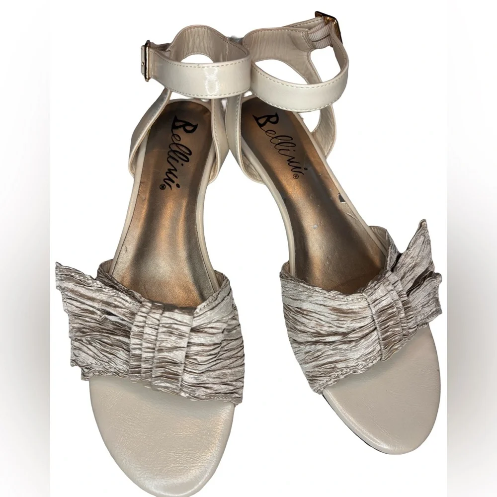 Bellini Cream Contemporary Sandals W/ Beautiful Light Gold Fabric Bow & Strap